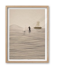 iHery Jesus and Peter Walk on Water Beige Natural OAK Wood Framed Wall Art, 1…