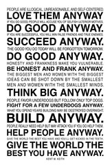 Kent Keith The Paradoxical Commandments Anyway Motivational Poster 12×18