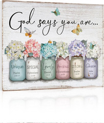 Inspirational Bible Verse Wall Art with Floral Mason Jar Design 12″ X 15