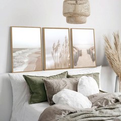 Neutral Beach Pampas Grass Wall Art Boho Coastal Canvas Wall Decor, Ocean Sho…
