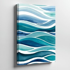Abstract Blue Waves Canvas Wall Art Ocean Waves Coastal Decor Modern Watercolor