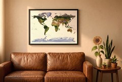 World Map, Gall Stereographic Projection World Map, Framed World Relief Map