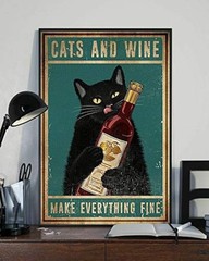 Tin Metal Signs 8×12 Inga Cats And Wine Make Everything Fine Meow Cat Wall Art H