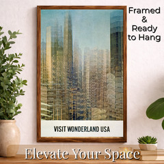 Vintage Travel City Poster Framed 11×17 – Urban Skyline Office Wall Art Gift