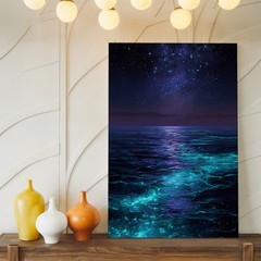 Galaxy Night Sky And Ocean Waves Canvas Art Modern Coastal Wall Decor 79 Print