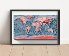 Bathymetric World Map, World 2D Relief Map, World Vintage Map – 2D Flat