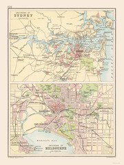 Historic Map – Australia Sydney Melbourne – Bartholomew 1892 – Vintage Wall Art