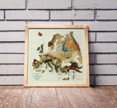 Europe Map, Europe 2D Relief Map, Europe Vintage Map – 2D Flat Print