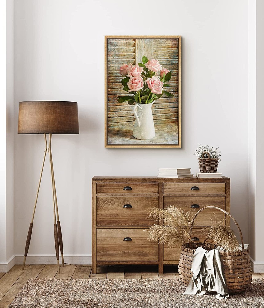 Vintage Rustic Flower in a Vase Framed Art Print Canvas Wall Art