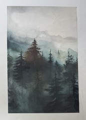 Foggy Green Forest Abstract Landscape 15.75×23.75 Rolled Canvas Wall Art Poster