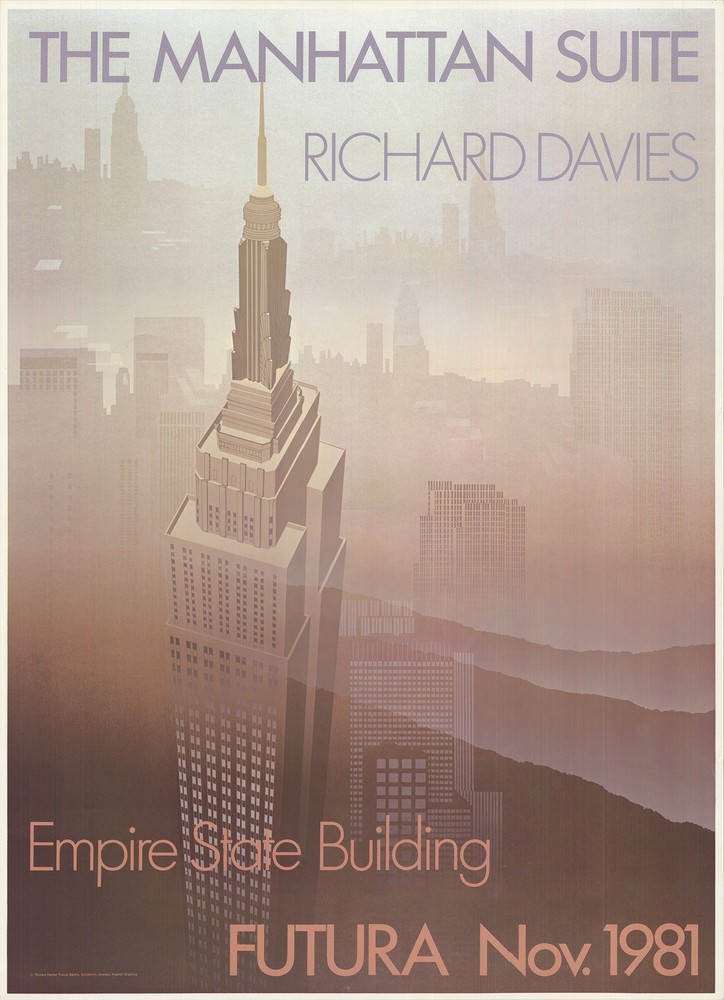 RICHARD DAVIES Empire State Building 33.5″ x 24.5″ Offset Lithograph 1981 Contem