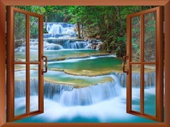 wall26 – Cascading Waterfalls in Tropical Forest – Wall Mural – 24″x32″