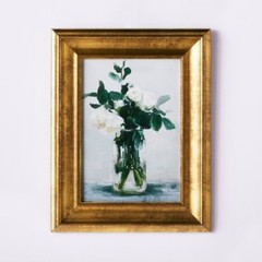 11" x 14" Floral Arrangement Framed Wall Canvas Gold/Whit