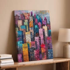Colorful Modern Cityscape Canvas Wall Art Urban Skyline Abstract Building Print