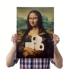 Framed Funny Mona Lisa Toilet Paper Canvas Print Humorous Bathroom Wall Decor