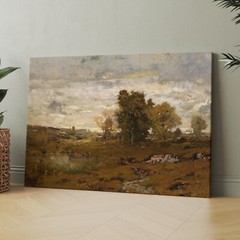 Amber Hillside Fall Landscape Painting / Autumn Painting Canvas Wall Art Print