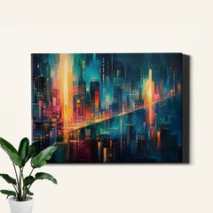 Vibrant abstract cityscape color block painting Wall Art