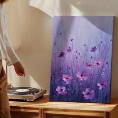 Purple Pink Wildflowers Canvas Wall Art Floral Painting Modern Nature Home Decor