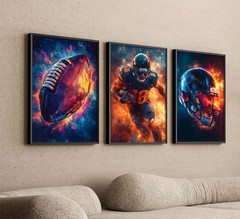 Black Framed Football Wall Art Graffiti Rugby Gaming Cool Sports Theme Pictur…
