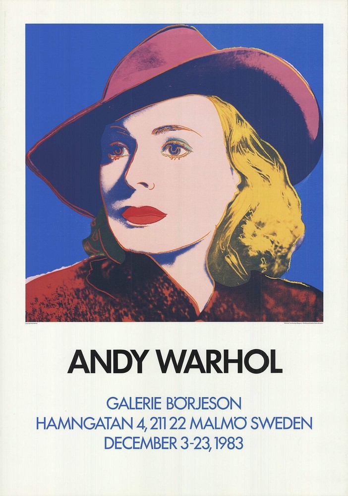 ANDY WARHOL Ingrid with Hat 39.5″ x 27.5″ Poster 1983 Pop Art Pink, Yellow, Blue