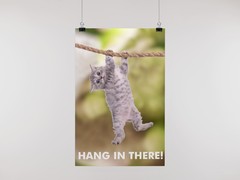 Hang In There! Cat Retro Motivational Poster 12×18