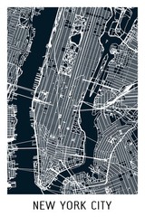 New York City Black Minimalist Art Map Art Poster 12×18