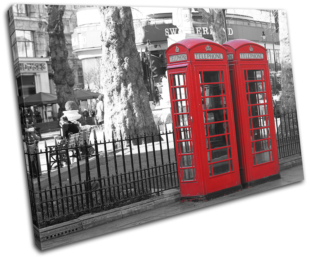 London Telephone Box Landmarks SINGLE CANVAS WALL ART Picture Print VA