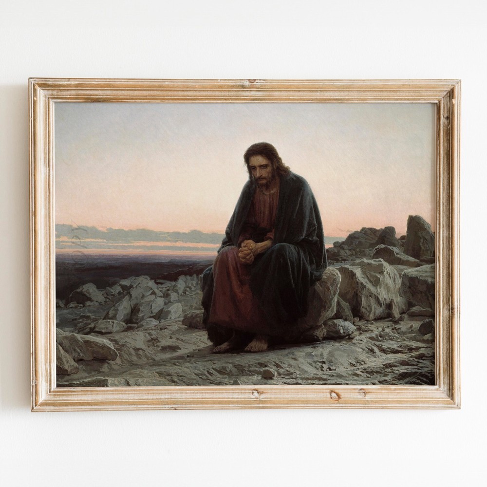 Jesus Christ In The Wilderness Kramskoy Christian Bible Wall Art Poster Print