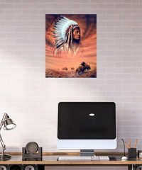 Indian Chief and Fighting Buffalo Native American Wall Decor Art Print Poster (1