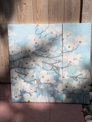 3-Panel Multi-Part Floral Canvas Wall Art, Blue & White Flowers, Vertical