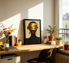 Framed African American Women Canvas Wall Art, Luxury Black Female Figure wit…