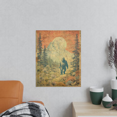 Retro BIGFOOT Fine Art Print, Sasquatch Botanical Poster, Cryptid Yeti Decor