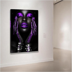 Purple Afro Woman Canvas Art – Modern Black Girl Wall Decor (20″x30″)