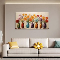 Colorful Daisy Floral Canvas Wall Art, Modern Abstract Flower in Vase Picture…