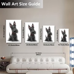 Black Scottie Dog Canvas Wall Art Cute Terrier Sketch Print Minimalist Pet Decor
