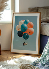 Vintage Nike Sneakers Poster with balloons, Retro Hypebeast Wall Art