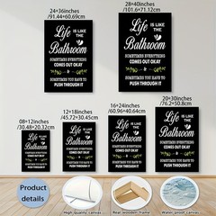 Life Is Like The Bathroom Funny Framed Canvas, Black Humor Bathroom Wall Decor