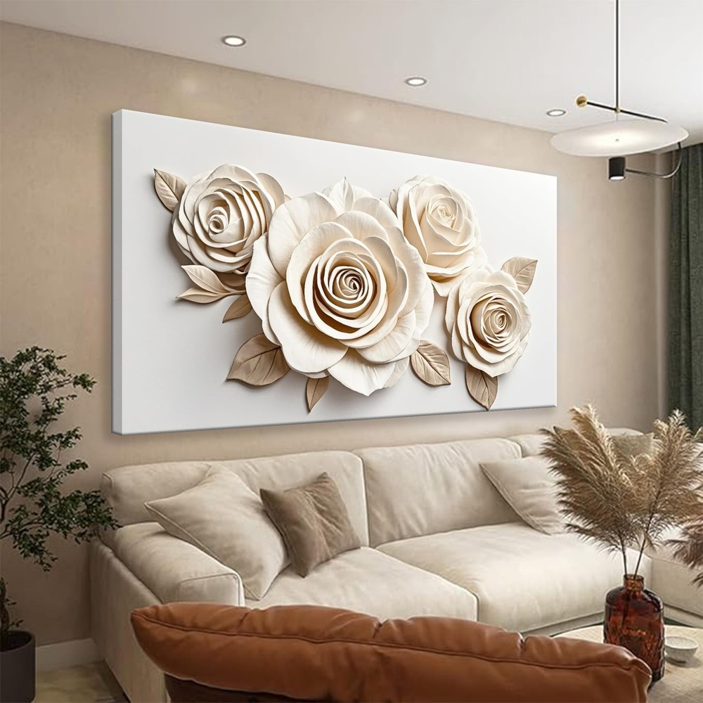Wall Art Living Room Decor White Flower Wall Art Decor Modern Canvas Art Wall…