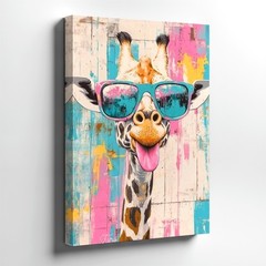 Wall Art Funny Giraffe with Sunglasses Canvas Print Colorful Animal Poster Print