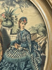 2 vintage Framed Victorian French Fashion Prints La Mode Illustree oval set