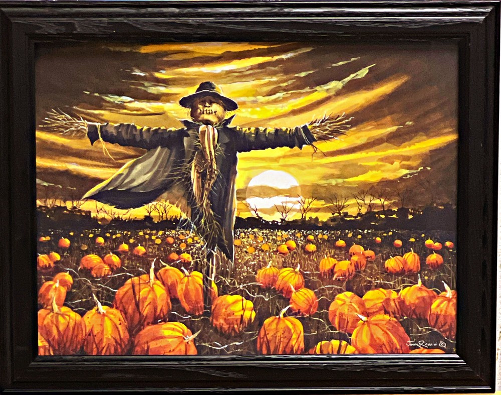 John Rossini Spooky Scarecrow Art Print Arise! Great Pumpkin-Framed 18.5 x 14.5