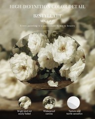 Bzstyleart Vintage Wall Art Decor for Living 16″L x 12″W, White Rosebush