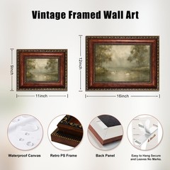 Vintage Framed Landscape Canvas Wall Art Romantic White Swan Wall Decor Retro…