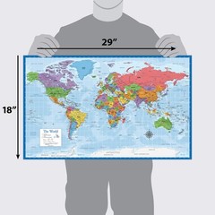 Laminated World Map Poster – Wall Chart Map Of Earth – 18″ X 29″ (Blue