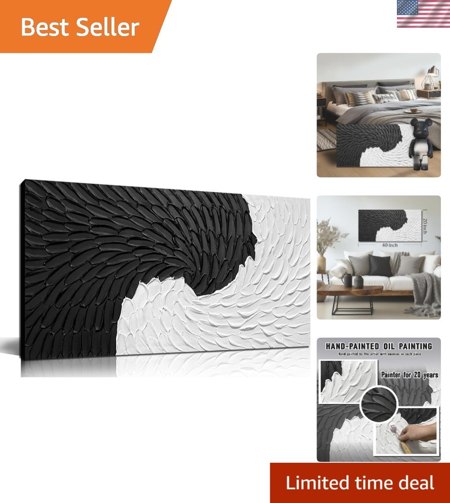 Artistic Black & White 40″ x 20″ Abstract Canvas – Perfect for Office & Home