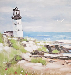 16 x 20 Picture in Black Floating Frame of Costal Lighthouse