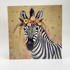 Zebra Canvas Wall Art 18×18” Floral Crown Animal Flowers Black and White Gold