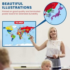 World Map Laminated Poster -Double Side Educational Poster for Kids/Adults -17 X