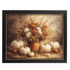 NEW PRIMITIVE FALL HARVEST PUMPKINS PRINTS 3 ASSORT 11″Wx9″H Framed OWL FLOWERS