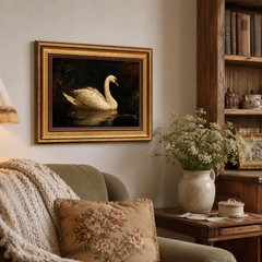 Gold Framed Vintage Swan Wall Art Moody Swan Oil Painting Picture Wall Decor …